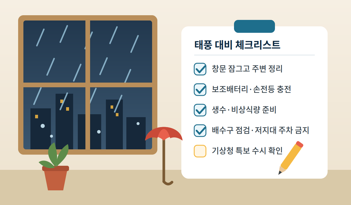 태풍 대비 체크리스트 일러스트